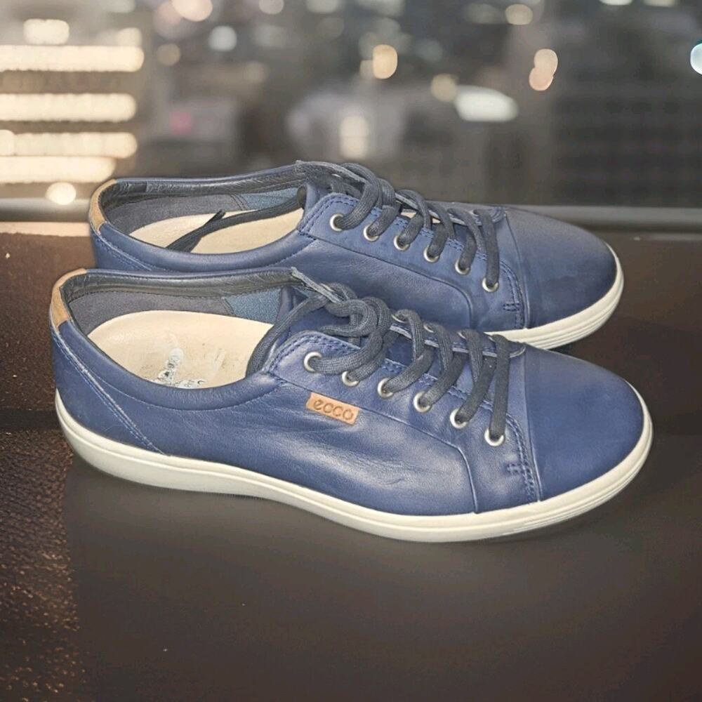 ECCO Soft 7 Leather Sneakers Shoes Size EU 43 US 9 Lace Up Blue